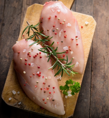 chicken breasts on cutting board